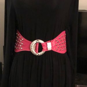 Hot Pink Retro Vintage 80’s New Wave, Punk Rock Wide Stretch Belt metal studs.